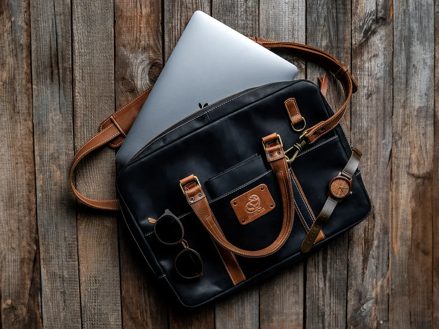 Intense – Leather Business Laptop Bag, Black