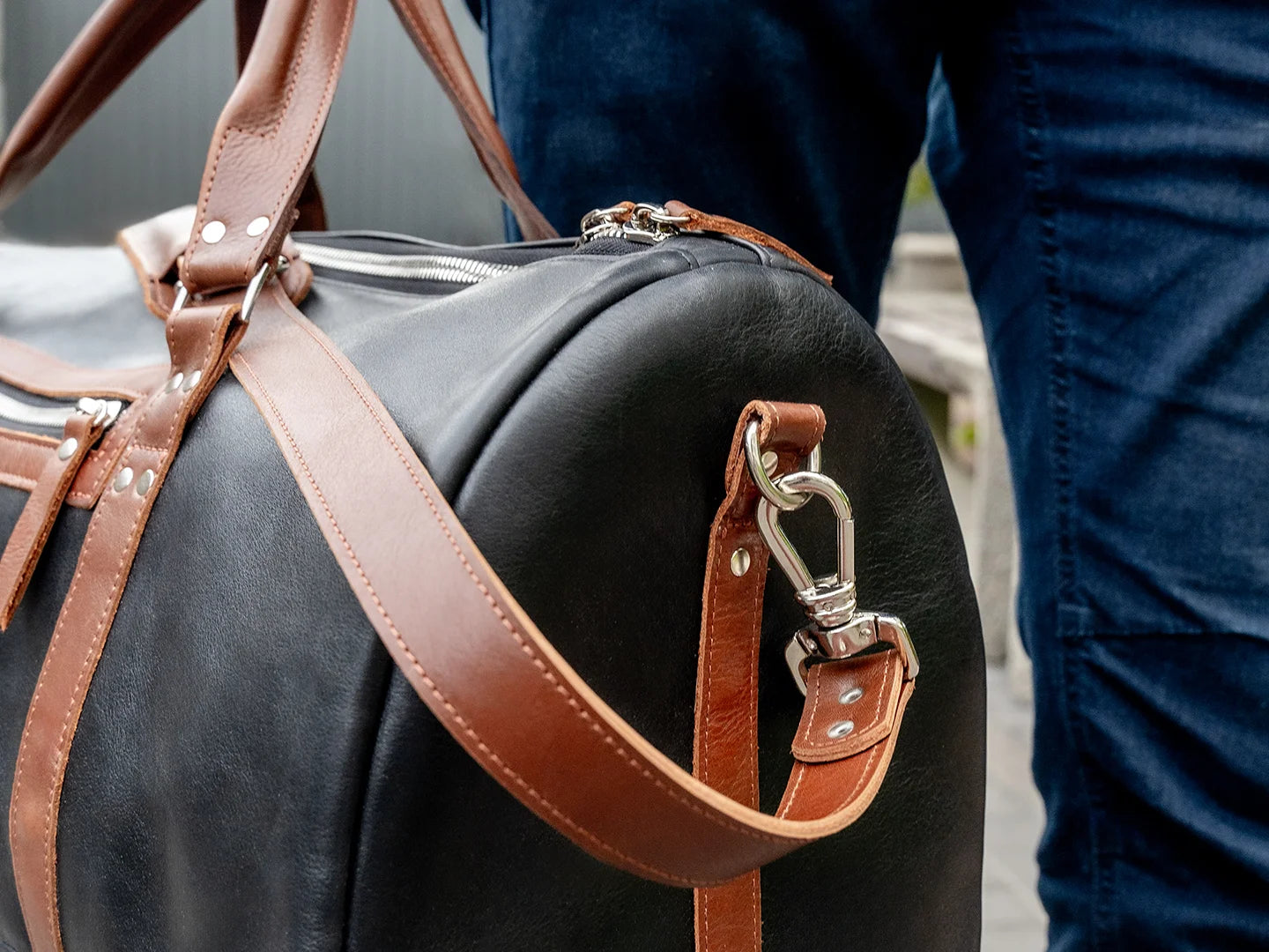 Journey – Leather Travel Luggage Duffel Bag, Black