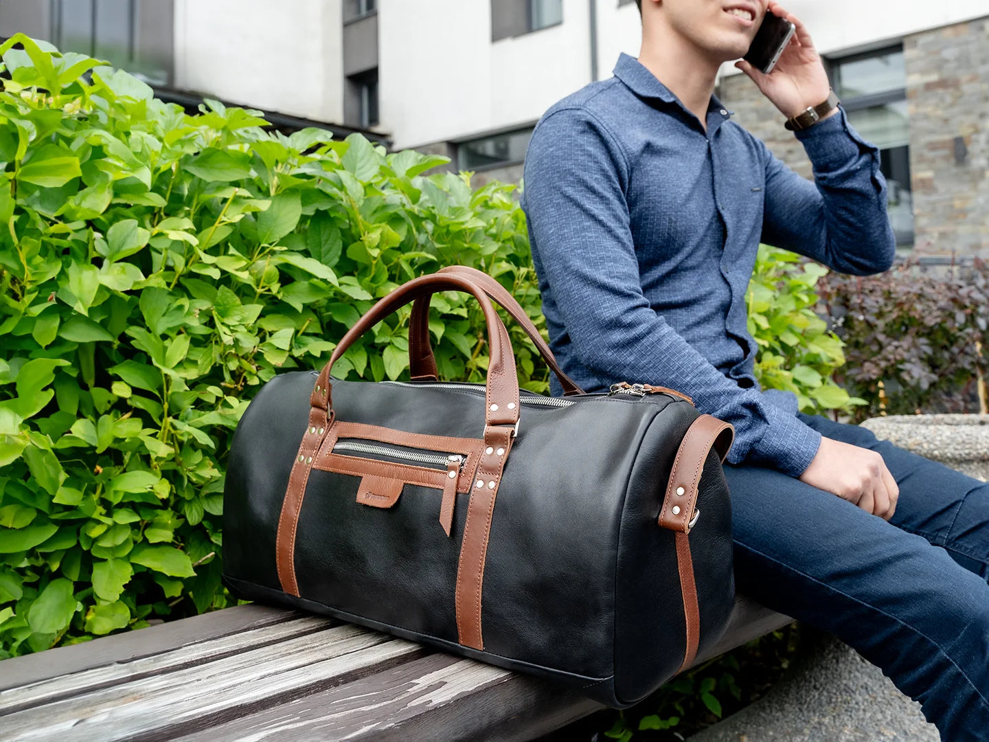 Journey – Leather Travel Luggage Duffel Bag, Black