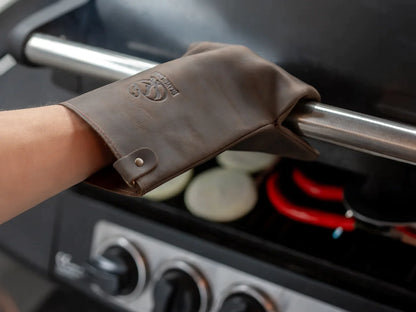 Leather Heat-Resistant BBQ Grilling Gloves, Brown