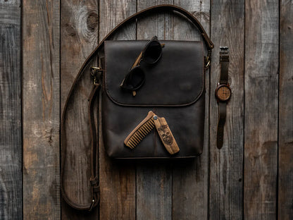 Grip – Leather Flap Over Shoulder Bag for Men, Chocolate