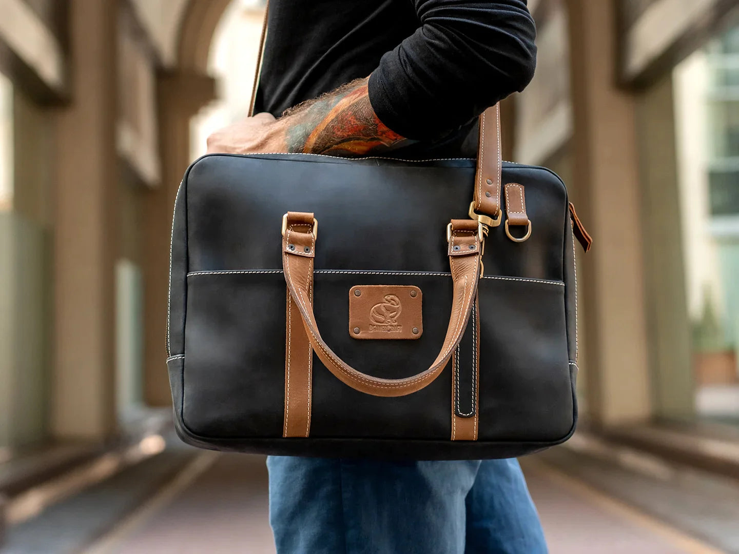 Intense – Leather Business Laptop Bag, Black