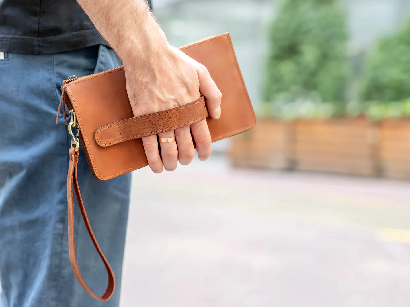 Maverick – Leather Clutch Wristlet Hand Bag for Men, Brown