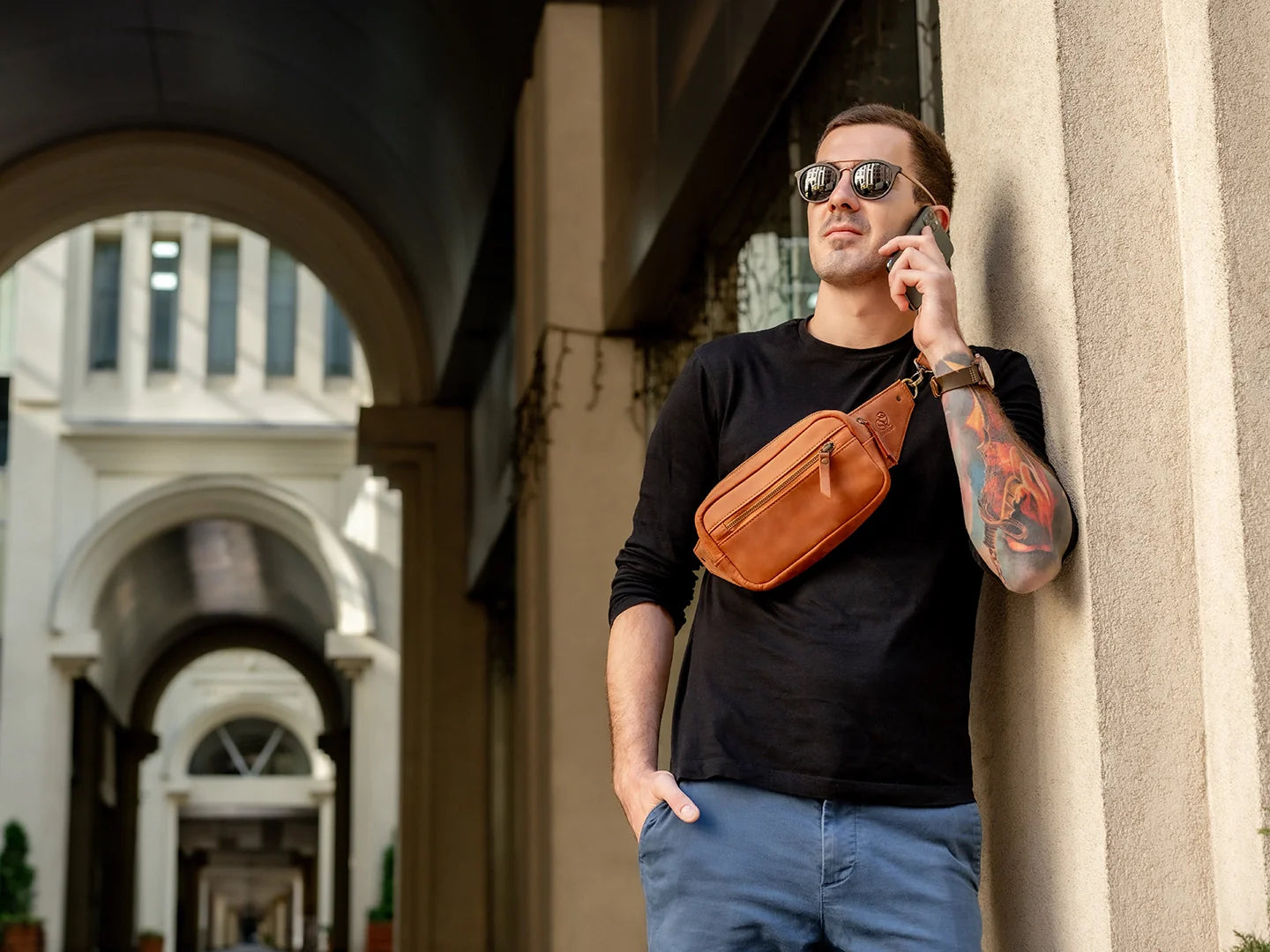 Quest Leather Waist Bag Fanny Pack Bum Bag for Men and Women Brown LeatherCrafts by BeaverCraft