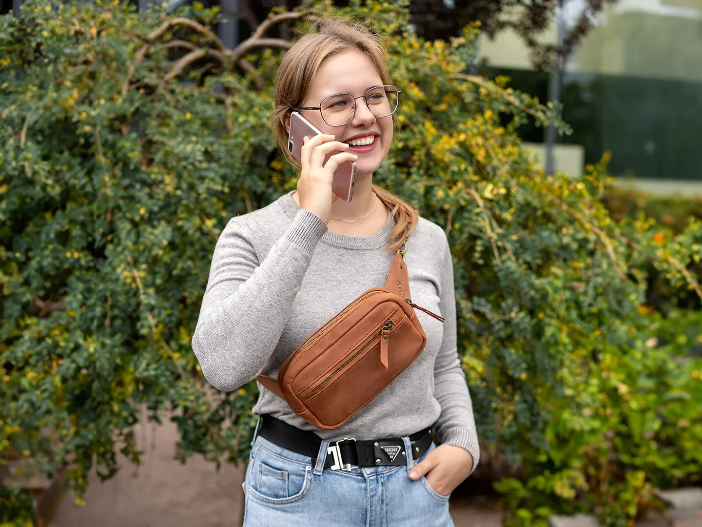 Brown leather fanny pack womens best sale
