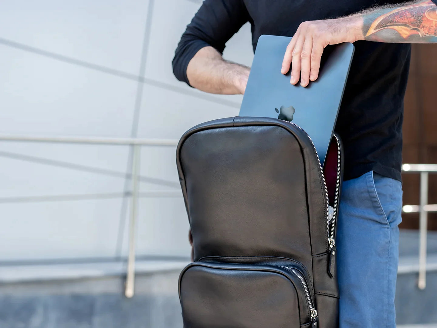 Steadfast – Leather Laptop Backpack for Men, Black