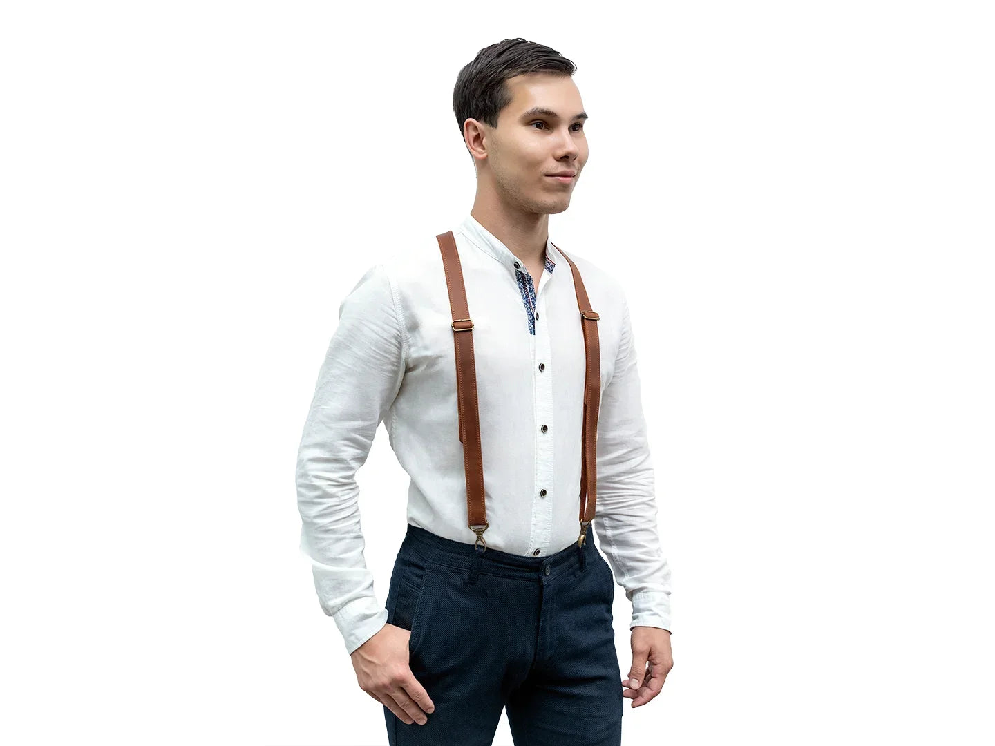 Adjustable Brown Leather Suspenders