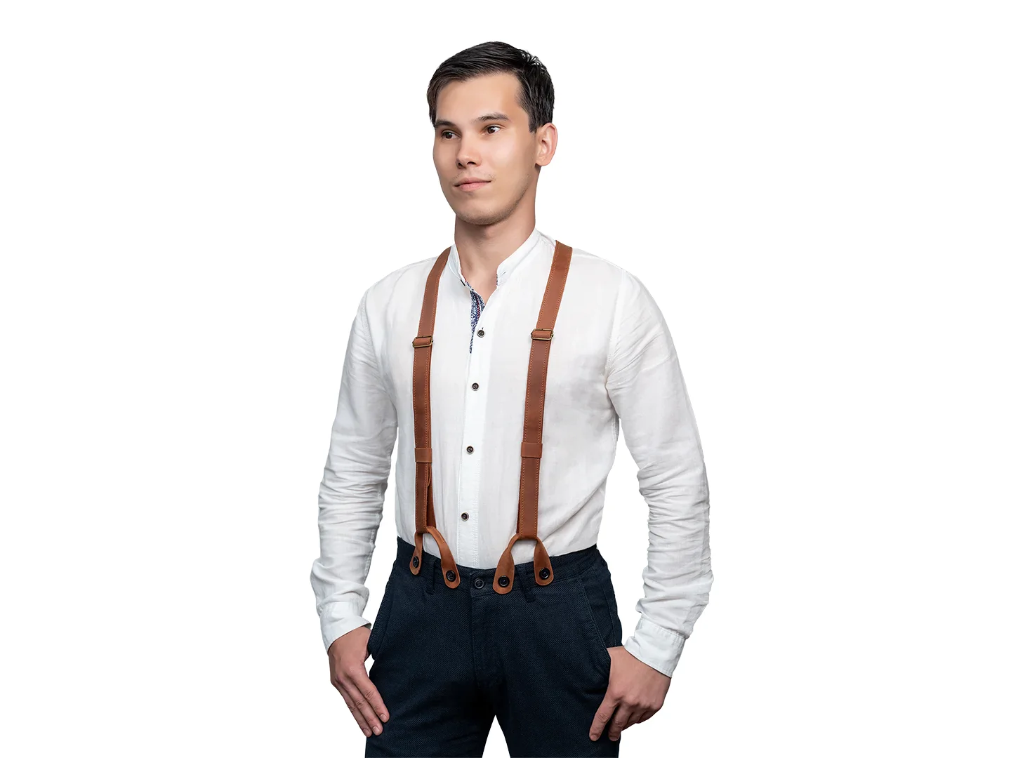 Adjustable Brown Leather Suspenders